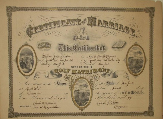 Wm John &amp; Charlotte Marriage Certificate 1899