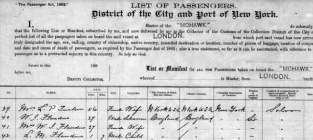 MoHawk Passenger list 1892